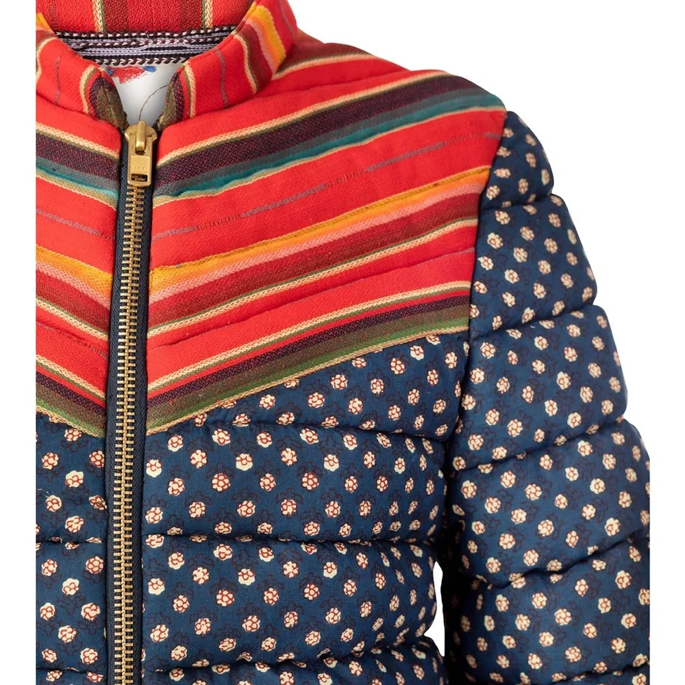 Alix of Bohemia Cody Patchwork Polka Dot Puffer Jacket Small - Picture 3 of 13